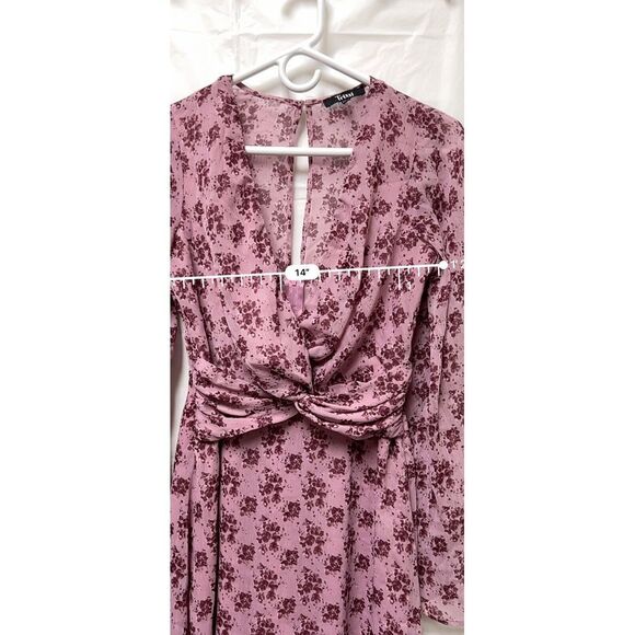 Trixxie Size Small Dress Pink Floral Bell Sleeve Sheer Lined Spring CLP-C - Picture 7 of 9